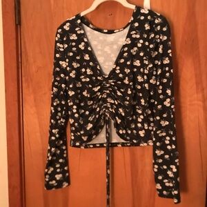 Long Sleeve Ruched Top with ties